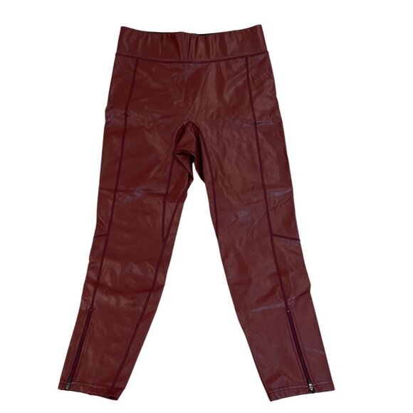 A.L.C. Women Burgundy Faux Leather Pants  With Ankle Zippers & Stretch Waist Sz - Picture 1 of 6